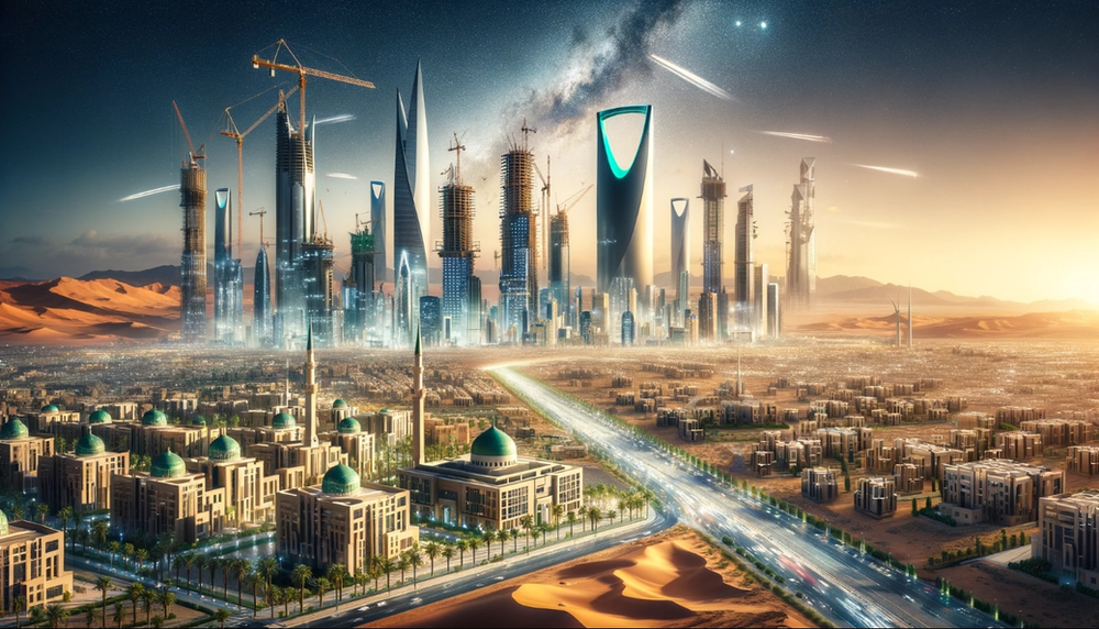 رسم يوضح تطور السوق العقاري السعودي مع معالم رؤية 2030